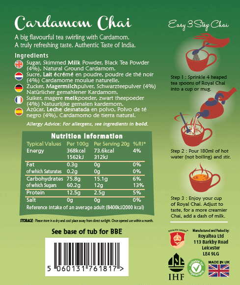 Royal Chai Cardamom Tub 400g